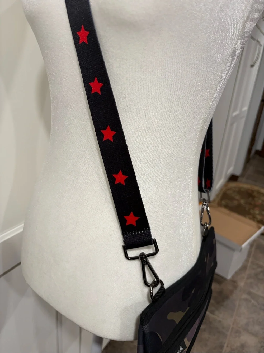 Women's Camo Crossbody Bag with Red Stripe
